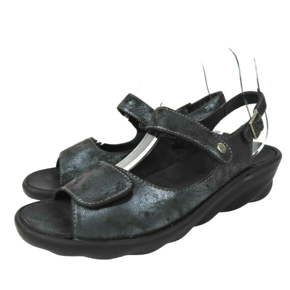 Wolky Womens 40 EU 9 US Scala Wave Leather Comfort Hook Loop Sandals Shoes Wedge